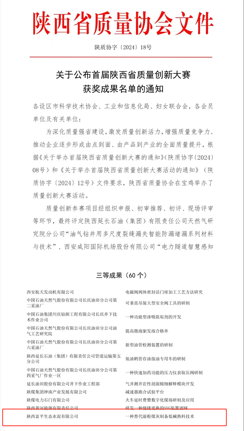 贊!富平公司質量管理再獲新獎項