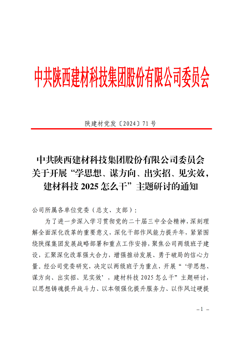 碰撞思想謀發(fā)展 擔(dān)當(dāng)實干創(chuàng)未來 ——公司“學(xué)思想、謀方向、出實招、見實效,建材科技2025怎么干”主題研討全面啟動